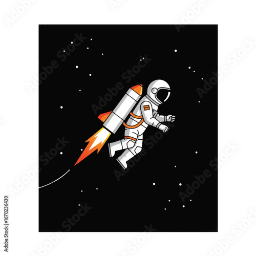 Astronaut with Rocket Pack Floating in the Starry Cosmos