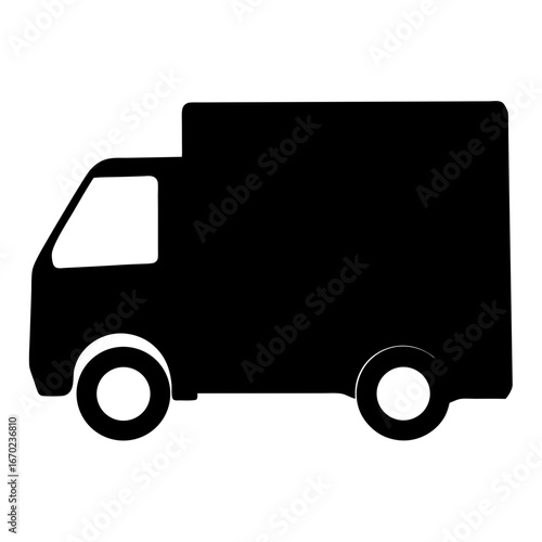 Black silhouette of a delivery truck for cargo transportation on road