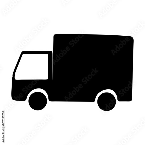 Simplified Black and White Delivery Truck Icon for Transportation and Logistics