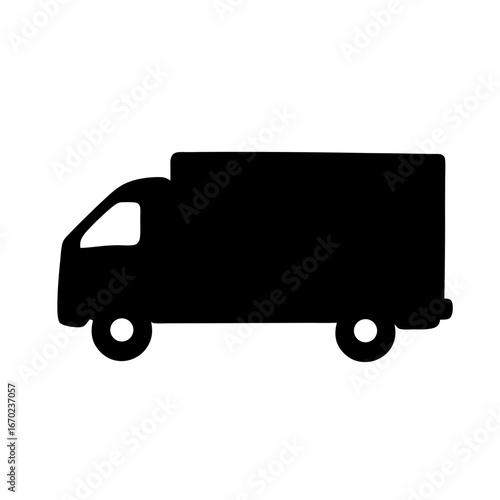 Silhouette of a Black Delivery Truck with Two Wheels Ready to Go