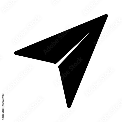 Sleek minimalist black paper airplane illustration on a white background surface