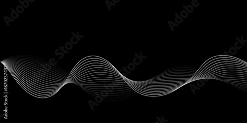 Abstract black background with whit line. Modern template abstract design flowing particles digital frequency track equalizer. abstract wave line for banner, wallpaper background with wave design