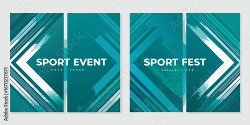 Modern sport event and sport fest poster design with abstract teal and white graphics