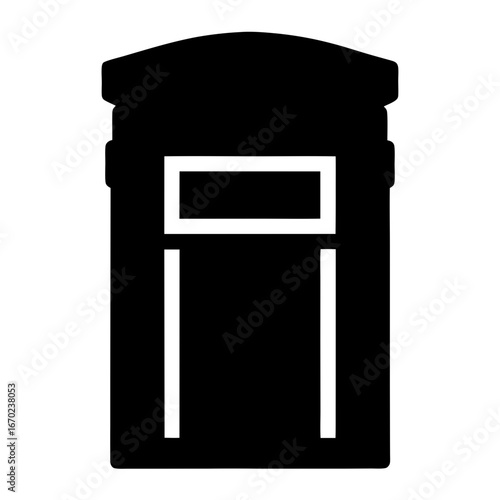 Simple black and white illustration of a portable toilet or porta potty
