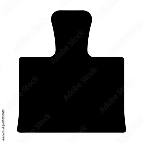 Stylized Black Silhouette of a Cutting Board with Handle on White Background