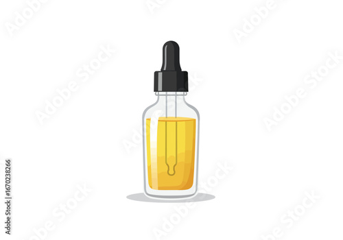 A dropper bottle filled with yellow liquid casting a subtle shadow