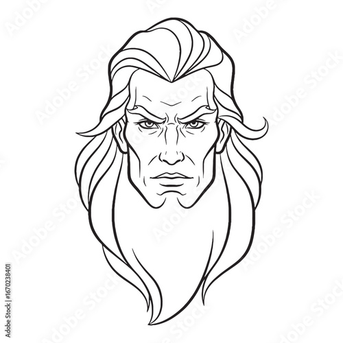 Ethereal Triton Line Art – Triton Vector Outline Drawing with Celestial Divine Details – Triton Drawing – Vector of Triton – Triton Outline – Greek God Lineart
