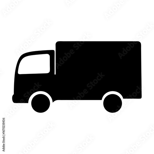 A simple black and white illustration of a delivery van silhouette
