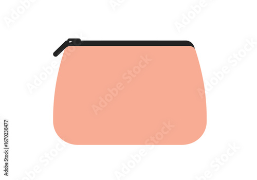 A small salmoncolored zipped pouch with a black zipper
