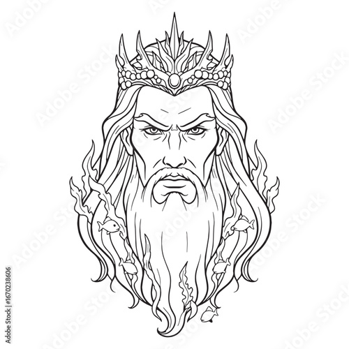 Divine Triton Line Art – Triton Vector Illustration Smooth Celestial God Drawing – Triton Drawing – Line Art Drawing of Triton – Triton Icon – Greek God Vector