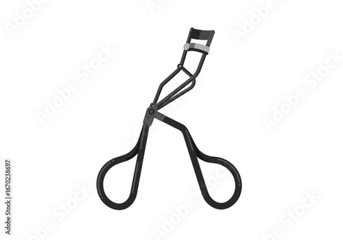Black eyelash curler standing upright against a white background