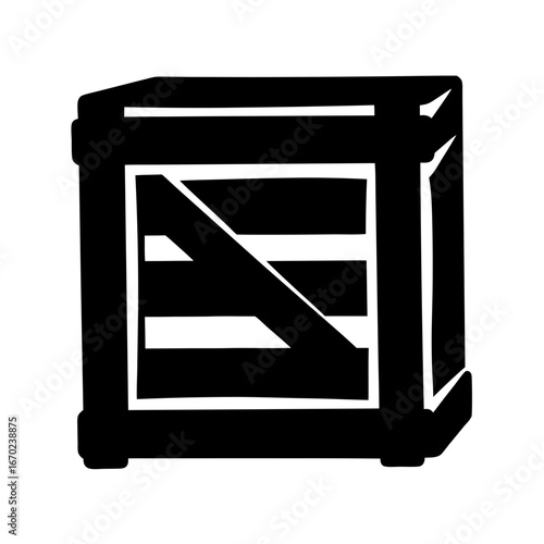 Stylized monochrome vector drawing of a wooden shipping or storage crate