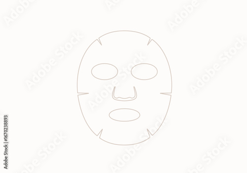 Facemask sheet facial features outline symmetrical layout on white canvas