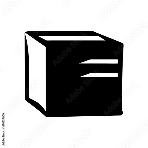 Simple black and white icon of a filing cabinet with drawers