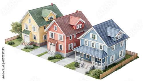 Wallpaper Mural Isometric house illustration set PNG – Watercolor style architectural designs. AI GENERATED.
 Torontodigital.ca
