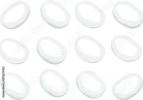 Twelve white rounded oval shapes with gray outlines arranged in a grid pattern on a white background