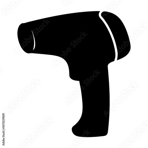 Black silhouette of a hair dryer for salon use on white backdrop