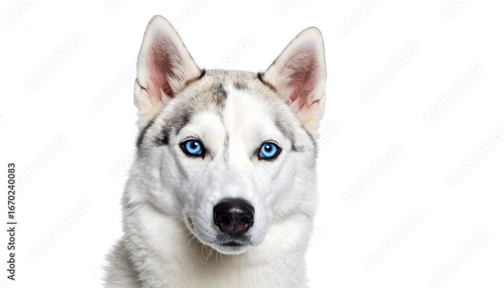 Obraz premium White Siberian Husky Dog Portrait with Striking Blue Eyes