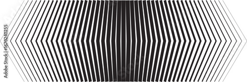 Geometric black and white pattern. Optical illusion background with wavy chevron lines forming dynamic shape. Minimalistic abstract modern vector illustration.