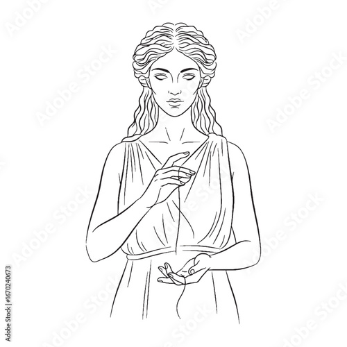 Mystical Ananke Line Art – Ananke Vector Outline Drawing with Defined Fate Goddess Shape – Ananke Drawing – Vector of Ananke – Ananke Outline – Greek Goddess Silhouette
