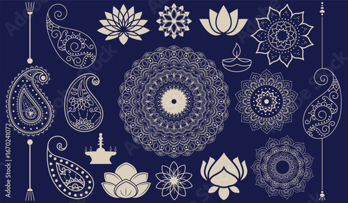 Mandala and Paisley Lotus Ornament Vector Design for Decoration and Spiritual Art