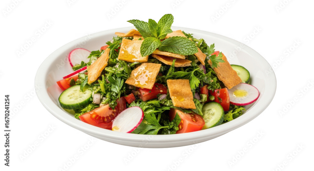 Fattoush salad isolated on transparent background Fattoush salad isolated on transparent background
