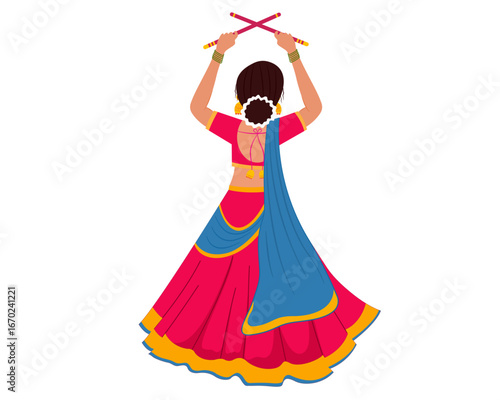 women playing dandiya in garba night for Navratri durga puja festival vector illustration