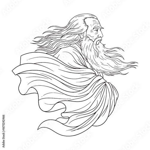 Timekeeper Chronos Line Art – Chronos Vector Outline Drawing with Celestial Power – Chronos Drawing – Vector of Chronos – Chronos Outline – Greek God Silhouette