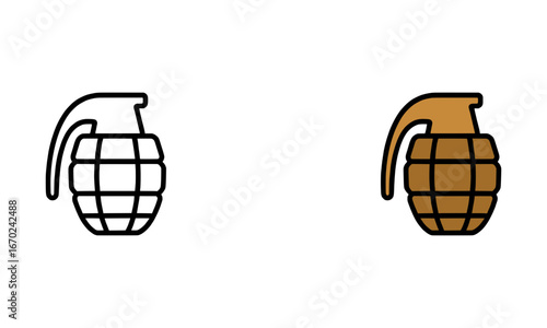 grenade icon, both outlined and filled, ready for dynamic visual storytelling. Powerful, clean design perfect for conveying risk or action in modern projects.