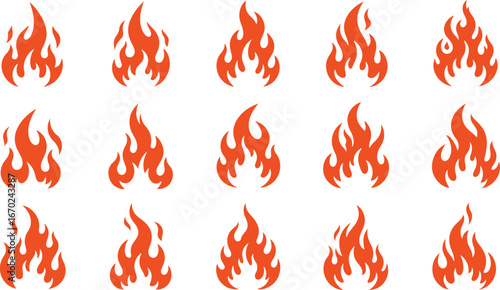 Collection of stylized fire icons showing various flame shapes and intensities