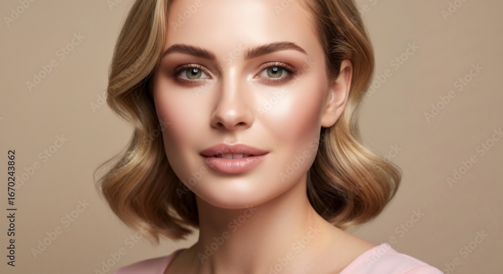 Fototapeta premium Model portrait with soft waves soft glam makeup