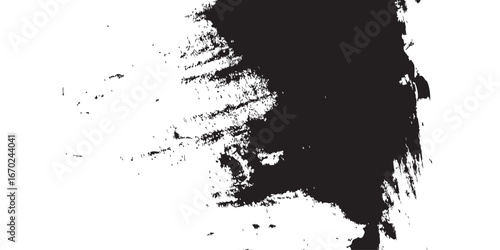 
An abstract brushstroke image in black ink against a stark white backdrop. The bold dark mass bleeds into broken textures, resembling erosion, stormy skies, or weathered surfaces. A modern expression