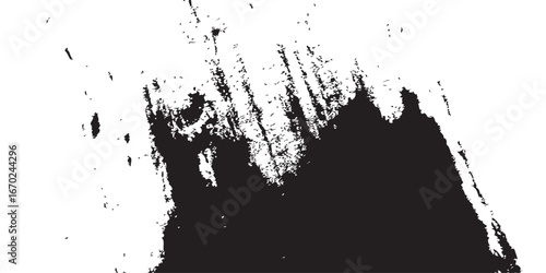 
An abstract brushstroke image in black ink against a stark white backdrop. The bold dark mass bleeds into broken textures, resembling erosion, stormy skies, or weathered surfaces. A modern expression