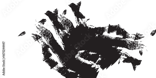 
Expressive ink stroke in high contrast black and white. The dense black mass dominates the left while irregular textures scatter across the right, blending raw power with delicate fragmentation. 