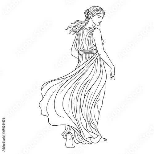 Daylight Goddess Hemera Line Art – Hemera Vector Outline Drawing with Smooth Flow – Hemera Drawing – Vector of Hemera – Hemera Outline – Greek Goddess Silhouette