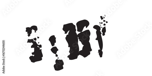 
Expressive ink stroke in high contrast black and white. The dense black mass dominates the left while irregular textures scatter across the right, blending raw power with delicate fragmentation. 
