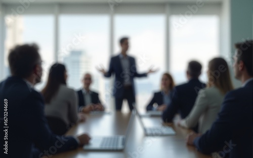 Business Seminar Soft Blur - Gentle blur of a business seminar or workshop with blurred figures. High quality