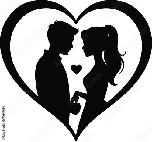 Couple in Heart Silhouette gazing lovingly at each other