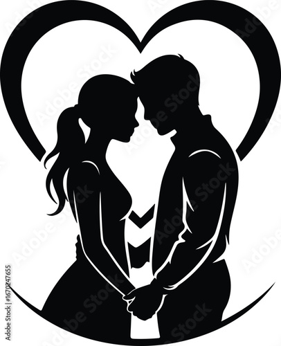 Couple holding hands tenderly in front of heart