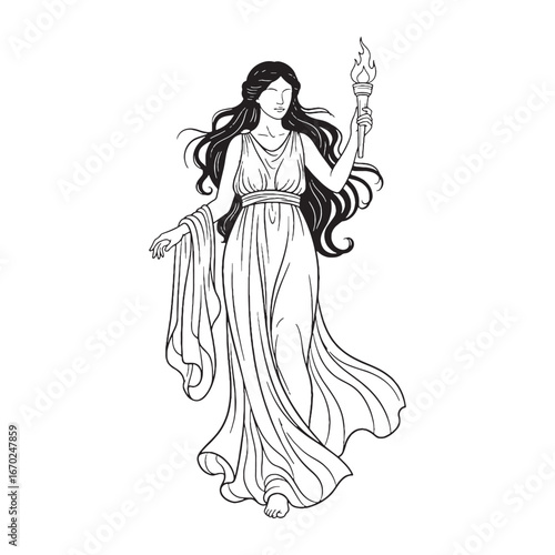 Celestial Nyx Line Art – Nyx Vector Outline Drawing with Refined Divine Details – Nyx Drawing – Vector of Nyx – Nyx Outline – Greek Goddess Silhouette