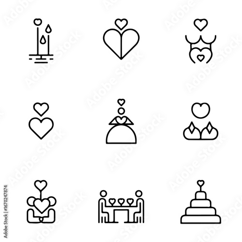  Love and Romance Icons, Wedding and Relationship Set, Heartfelt Symbols