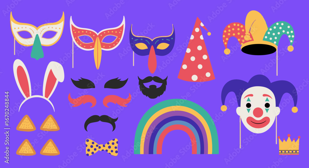Fototapeta premium Let's celebrate with colorful party props and masks for a fun fiesta, great for social media content