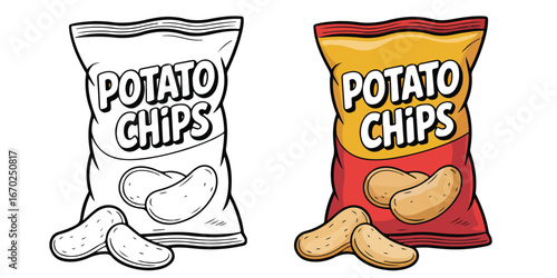CHIPS PACKET outline coloring book page line art  silhouette