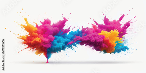 Bold and colorful watercolor explosion artwork with vivid stains and abstract splashes on white background, perfect modern design for stock image, poster template, banner and creative presentation