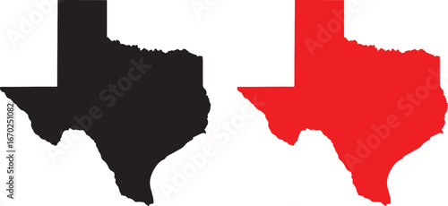 texas, map, outline, silhouette, state, usa, united states, america, geography, territory, shape, vector, graphic, design, illustration, black, red, white background, isolated, two, pair, location, tr