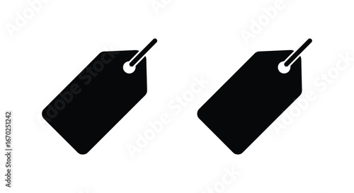 Two black price tags on a white background ready for your text
