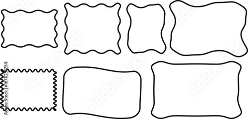 Doodle hand drawn frames with irregular uneven shapes, curved picture and painting frameworks. Vector wavy rectangles with grain texture. Vector retro doodle blank illustration
