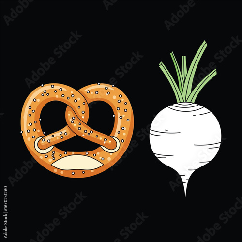 Pretzel and Turnip Illustration
