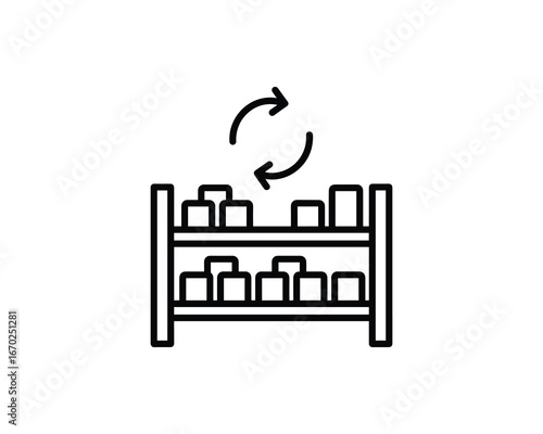 Inventory Rotation Shelf System, Storage with Arrows, Line Style Icon, Warehouse Storage Rack, Vector Illustration