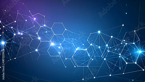 Abstract Network Connection: Glowing Blue and Purple Geometric Pattern